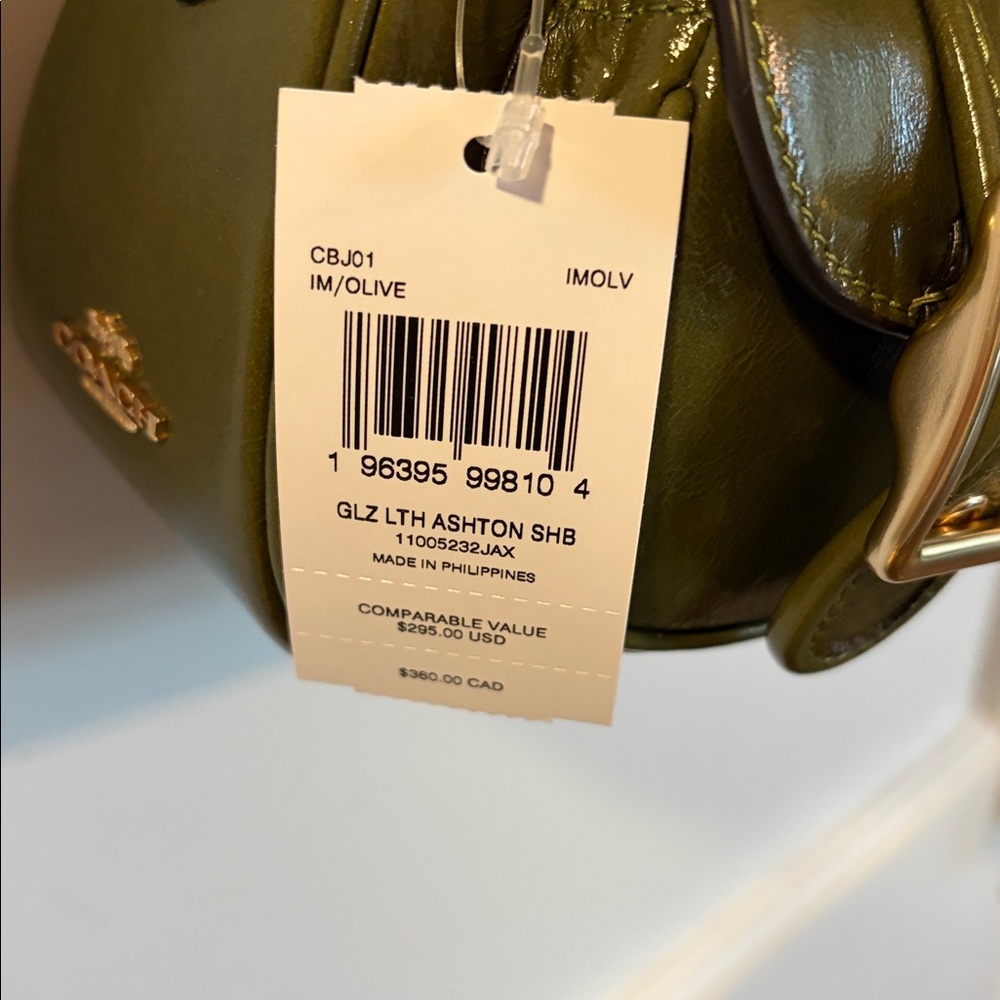 NWT Coach Ashton Bag in Olive Green Shiny Crinkle Leather - Picture 8 of 10